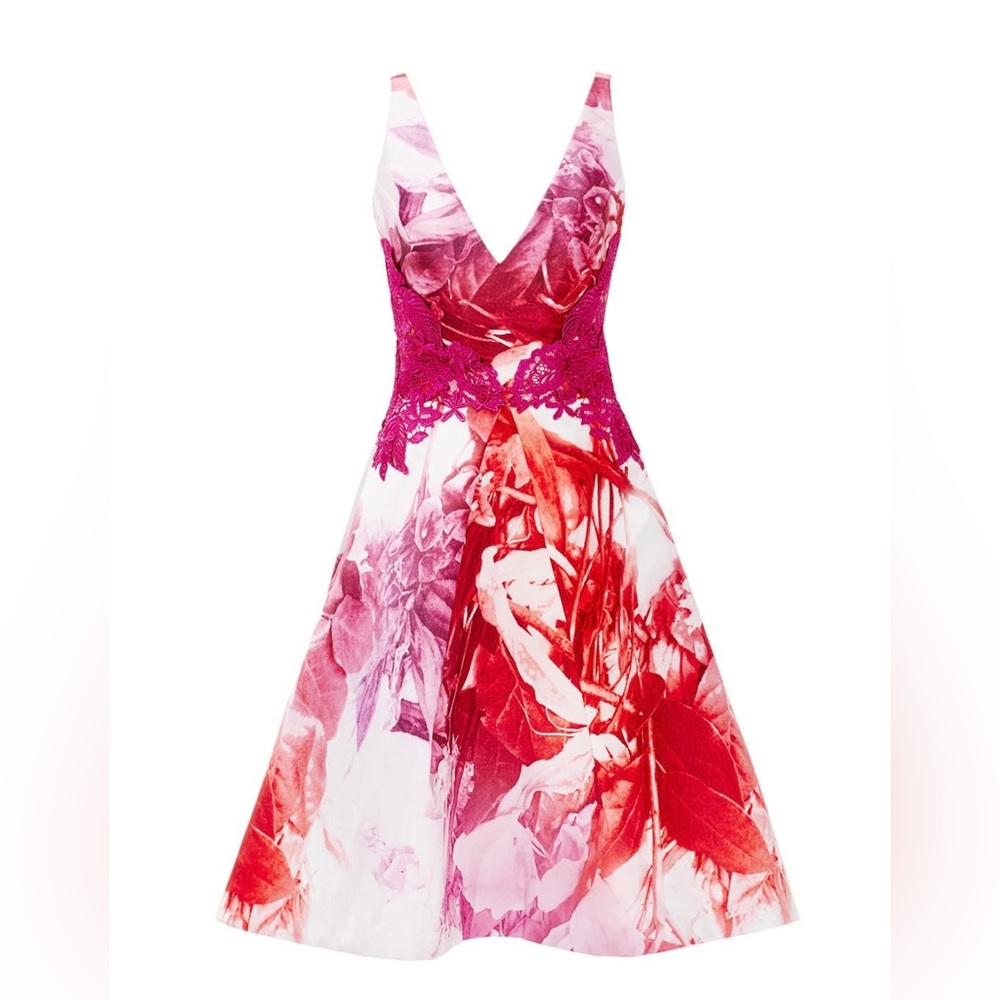 ML Monique Lhuillier Pink Petal Print Cocktail Dress Size 6